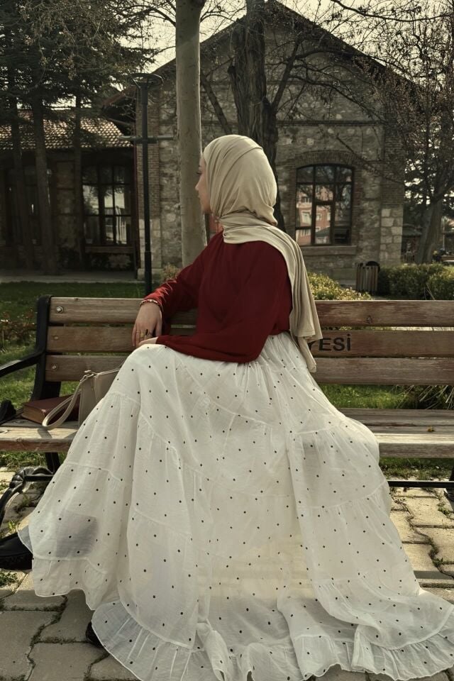 Faya Girls x Beyaz Polka Puantiye Desenli Şifon Etek