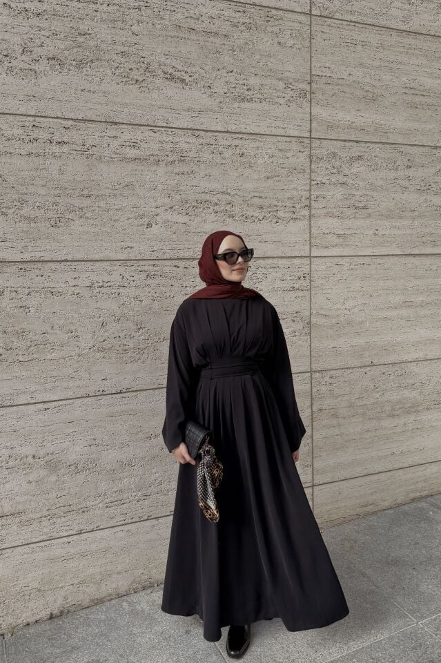 Faya Girls x Bel Detaylı Siyah Alize Elbise