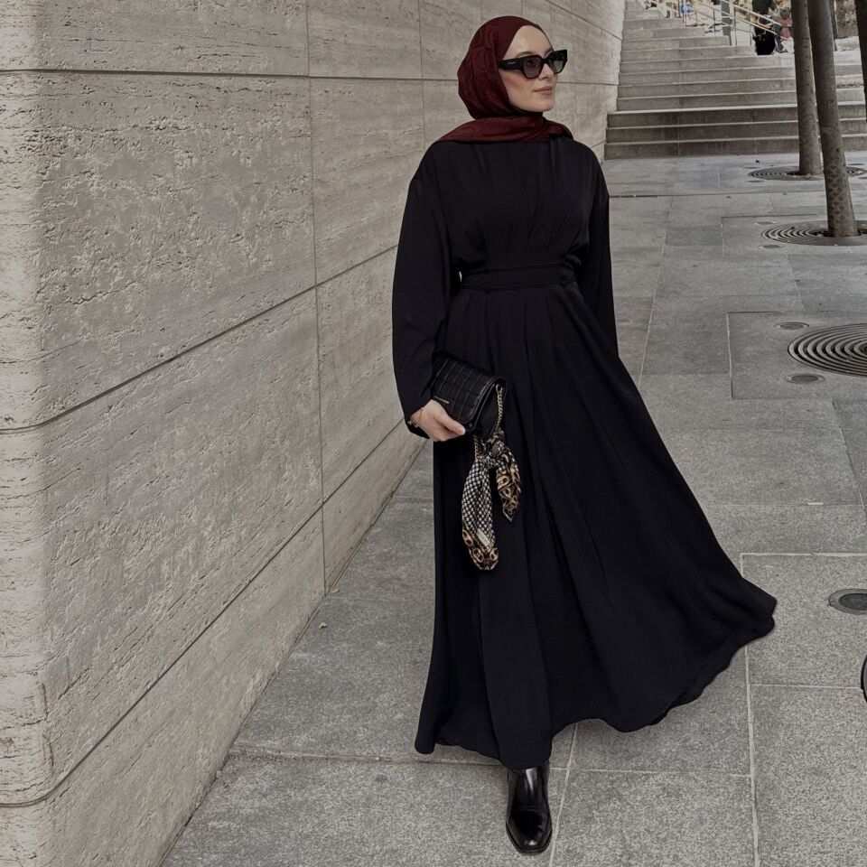 Faya Girls x Bel Detaylı Siyah Alize Elbise