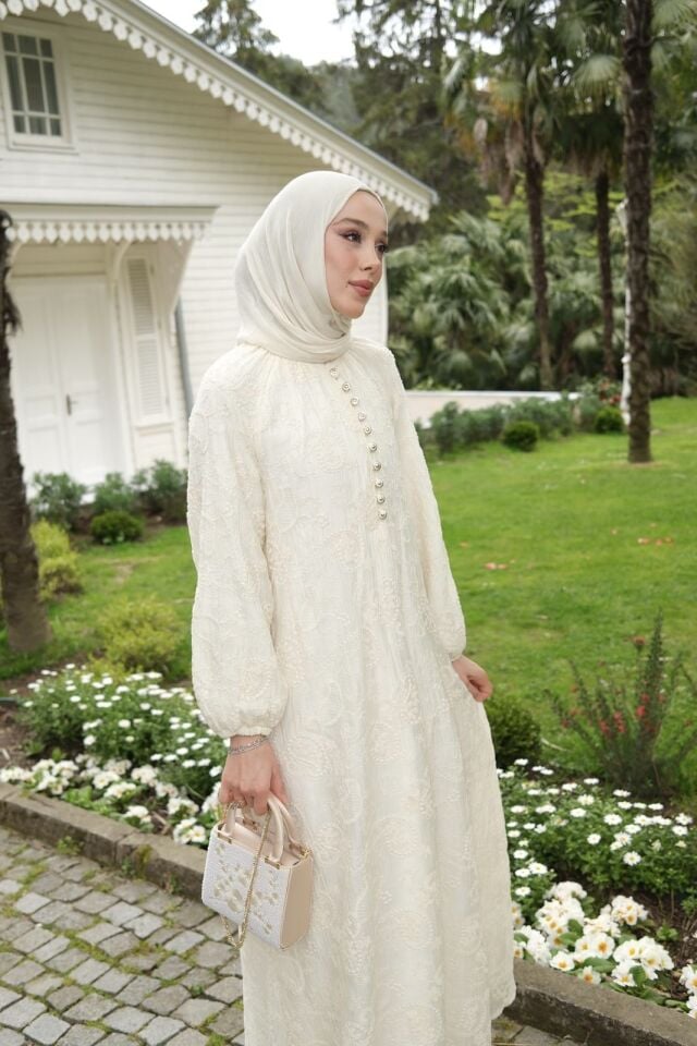 Faya Girls x Krem Dantel Güpürlü Elya Elbise