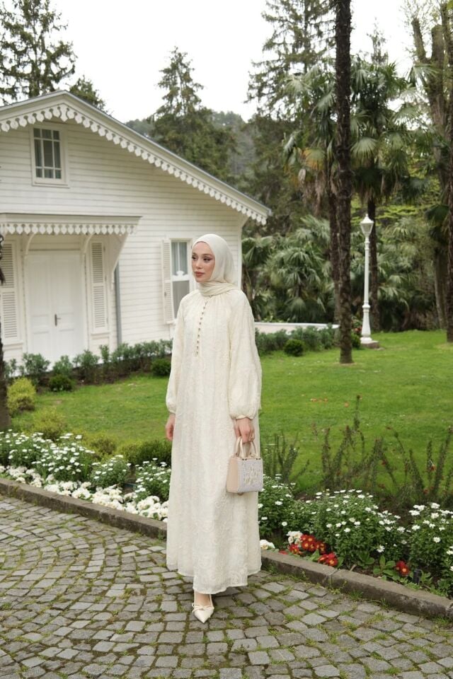 Faya Girls x Krem Dantel Güpürlü Elya Elbise