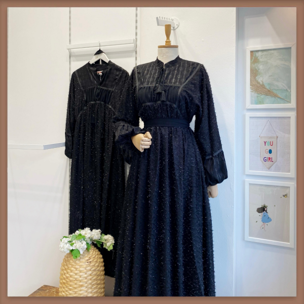 Siyah Parıltılı Şifon Kumaş Abiye