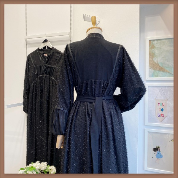 Siyah Parıltılı Şifon Kumaş Abiye