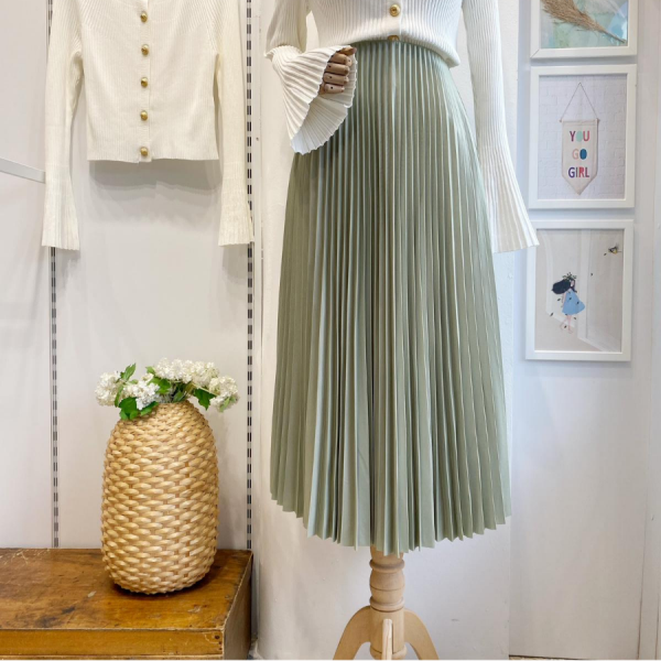 Mint Yeşili Piliseli Etek