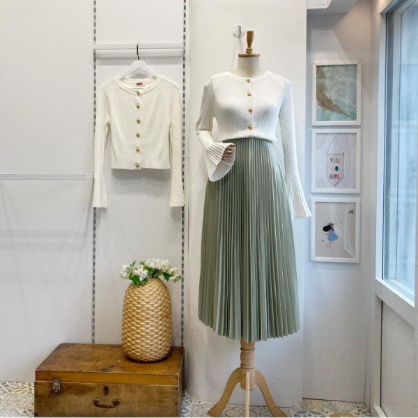 Mint Yeşili Piliseli Etek