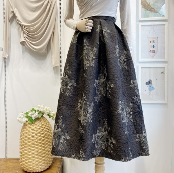 Kahverengi Etnik Desenli Bohem Kapitone Etek