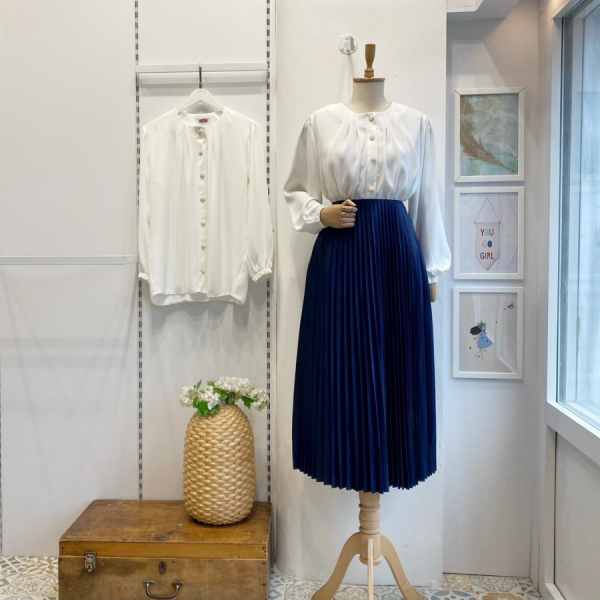 Lacivert Piliseli Etek