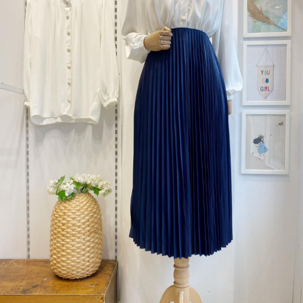 Lacivert Piliseli Etek