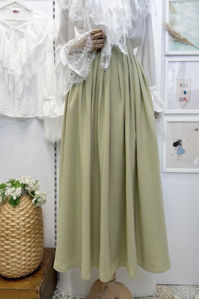 Açık Yeşil Piliseli Alice Etek