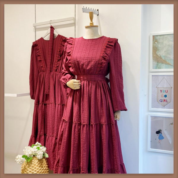 Bordo Violin Gofre Elbise