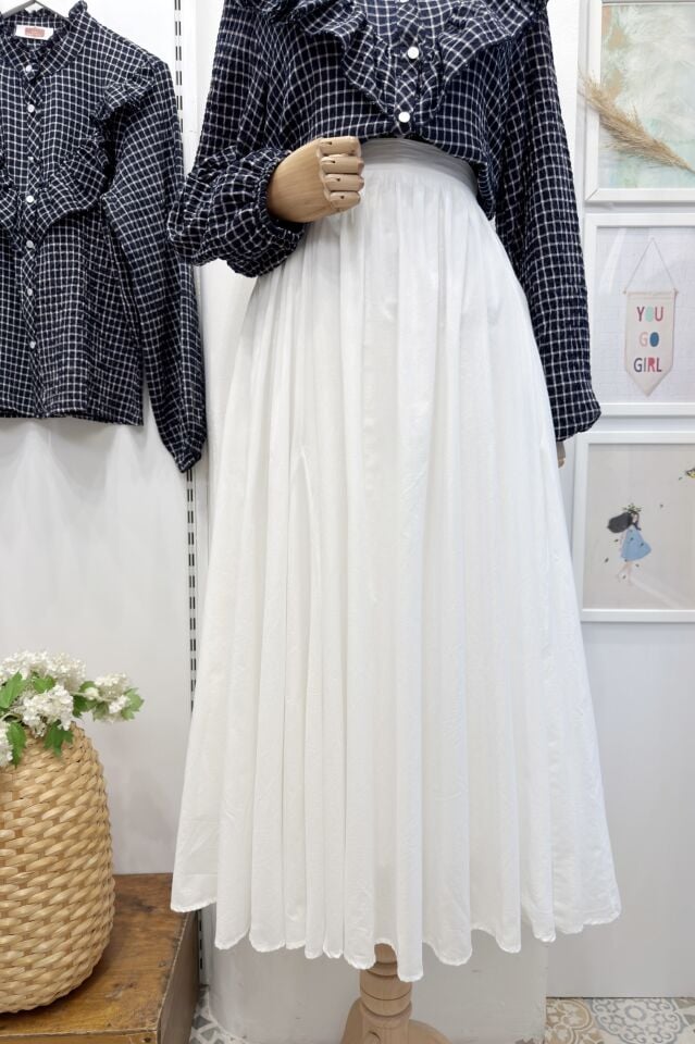 Beyaz Vual Keten Harmione Etek