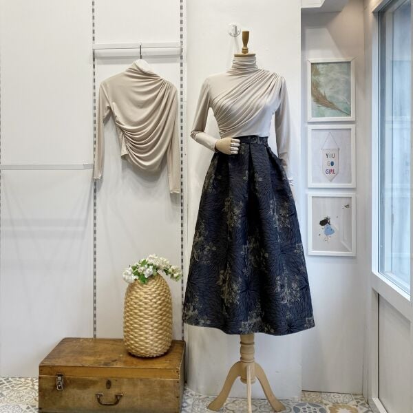 Gri Etnik Desenli Bohem Kapitone Etek