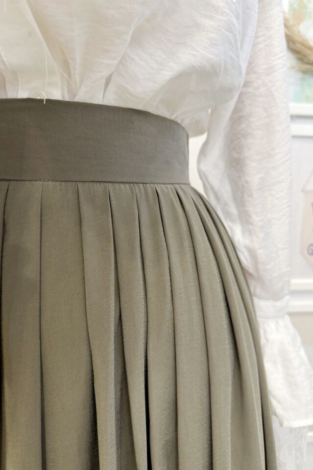 Haki Yeşili Piliseli Alice Etek