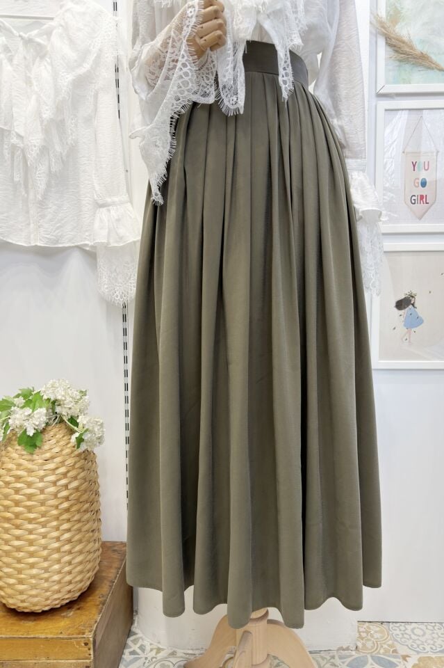 Haki Yeşili Piliseli Alice Etek