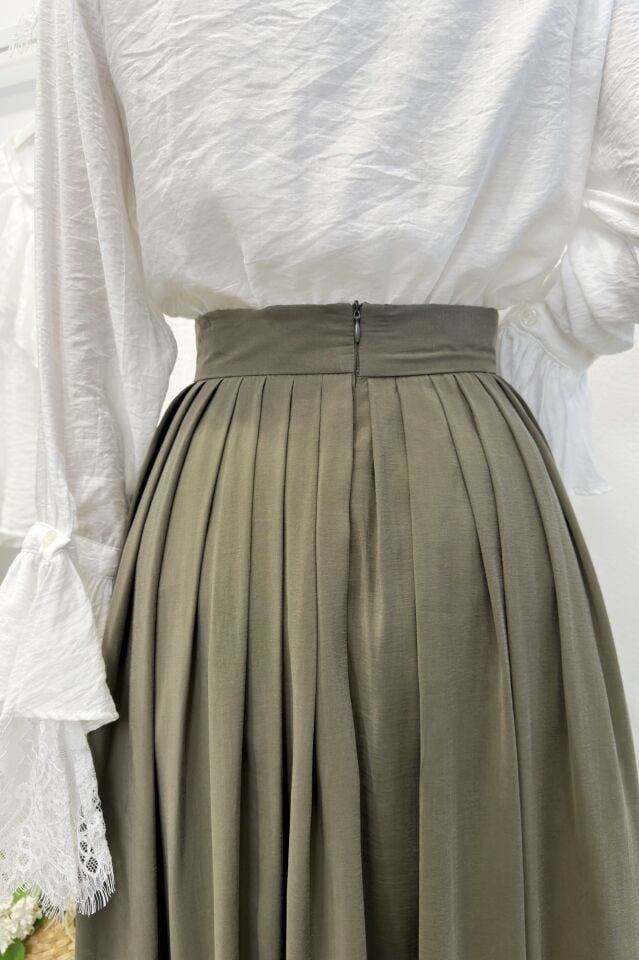 Haki Yeşili Piliseli Alice Etek