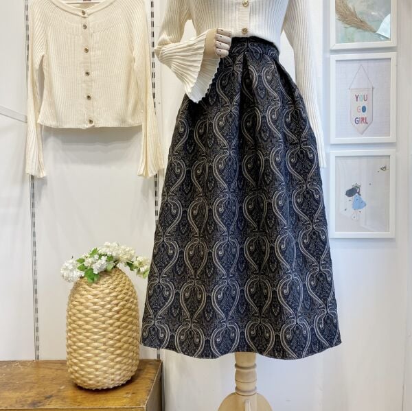 Kahverengi Etnik Desenli Kapitone Etek