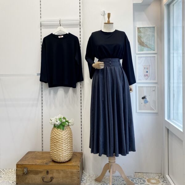 Gri Kemer Detaylı Viskon Etek