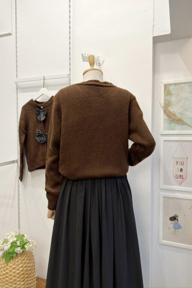 Kahverengi Kurdele Detaylı Morwen Hırka