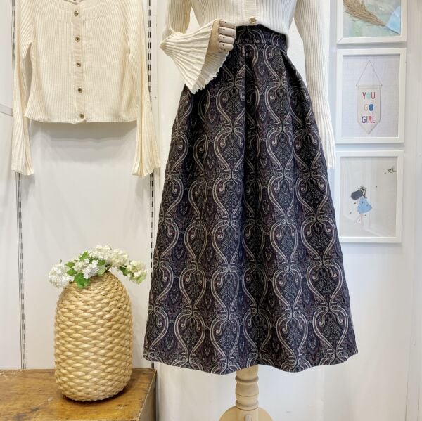 Mürdüm Etnik Desenli Kapitone Etek