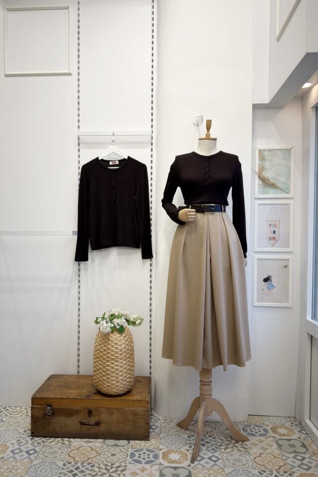 Bej Kalın Piliseli Calma Etek