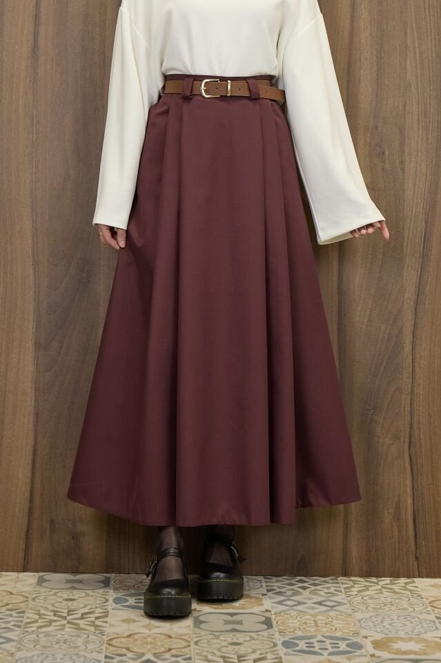 Bordo Kemerli Arain Etek