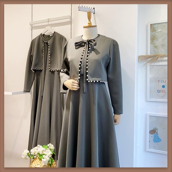 İnci ceketli haki yeşili scuba elbise