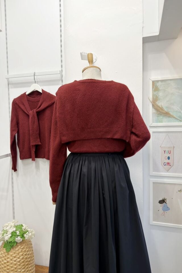 Omzu Şal Detaylı Bordo Yumuşak Dokulu Kazak