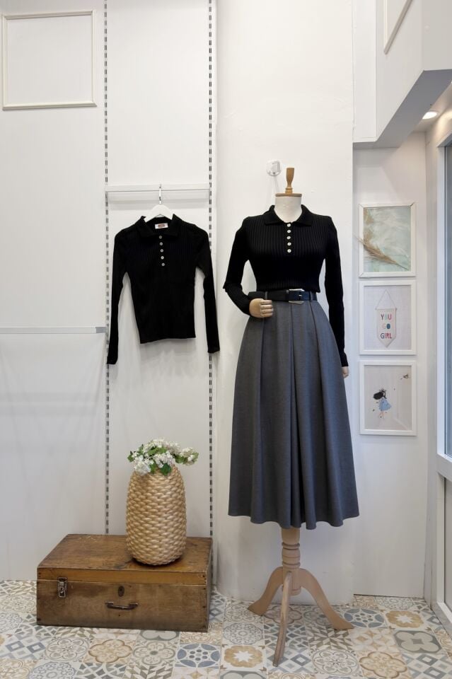 Antrasit Kalın Piliseli Calma Etek