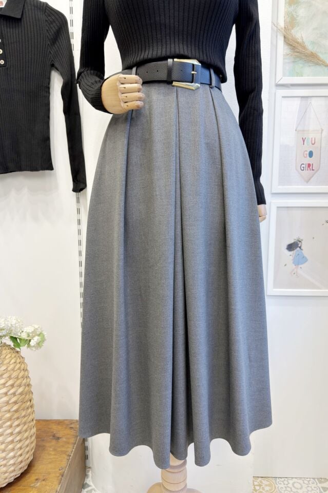 Antrasit Kalın Piliseli Calma Etek