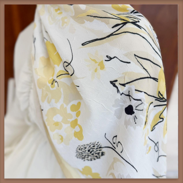 Limon Çiçekli Sarı Desenli Şal