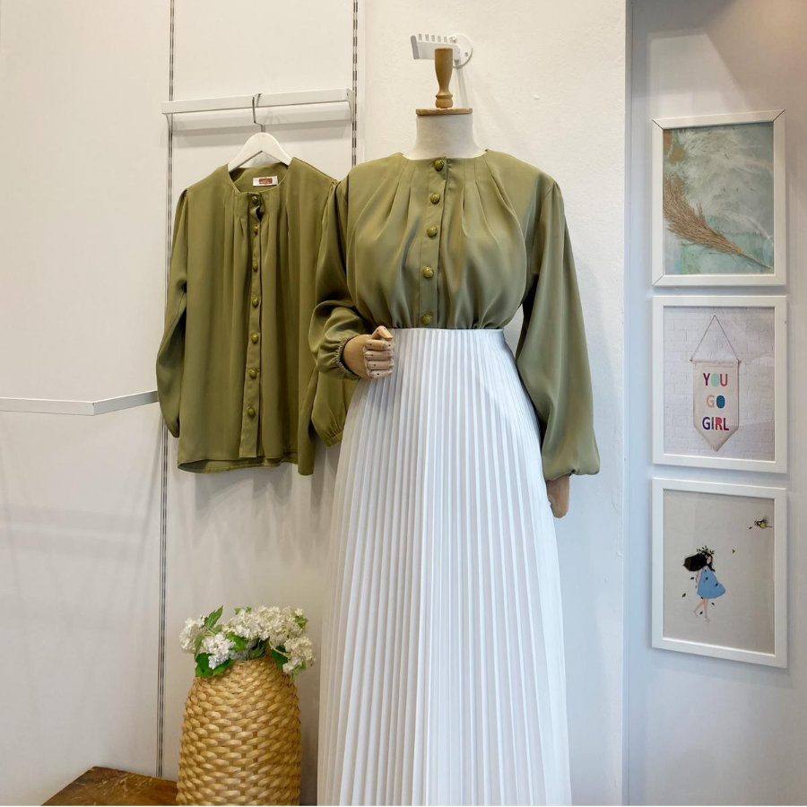 Omuzdan Pileli Yeşil Jesica Gömlek