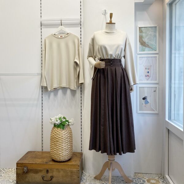 Kahverengi Kemer Detaylı Viskon Etek