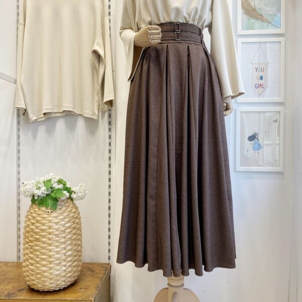 Kahverengi Kemer Detaylı Viskon Etek