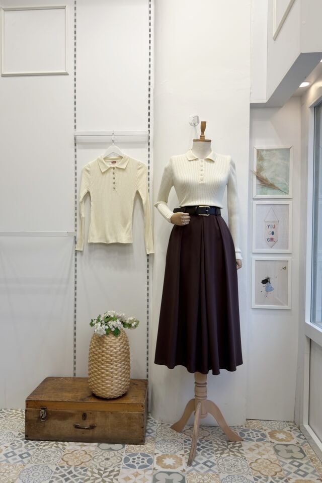 Kahverengi Kalın Piliseli Calma Etek