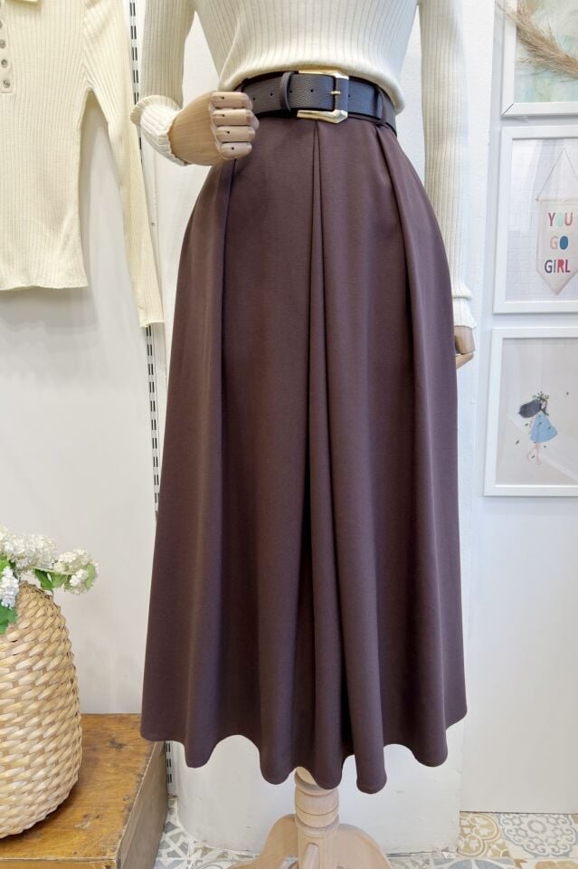 Kahverengi Kalın Piliseli Calma Etek