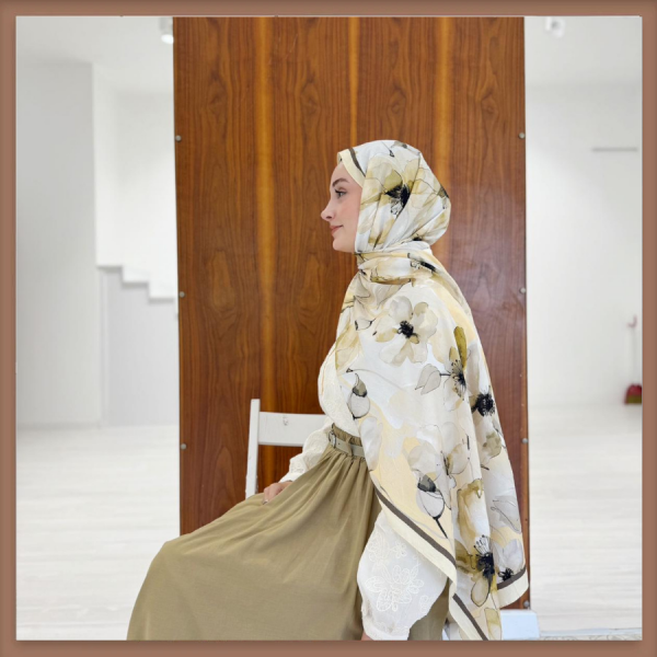 Yağ yeşili Flowers Desenli Şal