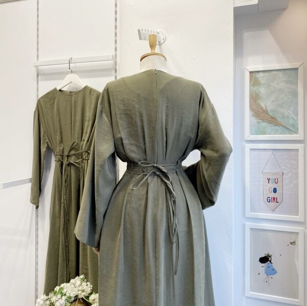 Bel Detaylı Çağla Yeşili Alize Elbise