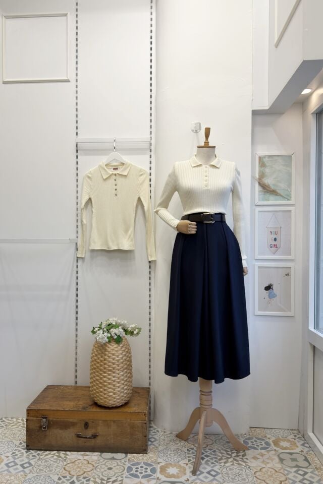 Lacivert Kalın Piliseli Calma Etek