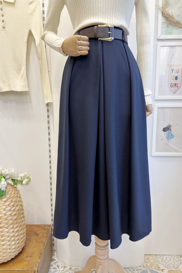 Lacivert Kalın Piliseli Calma Etek