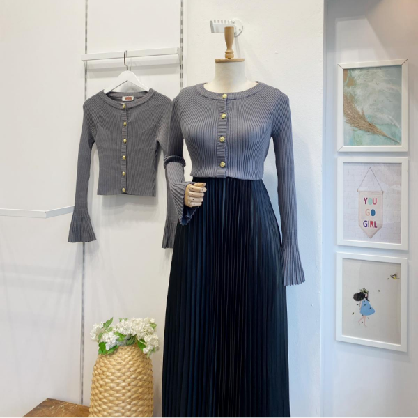 İspanyol Kol Gri Triko Hırka