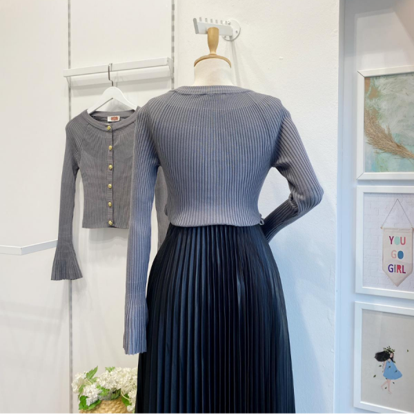 İspanyol Kol Gri Triko Hırka