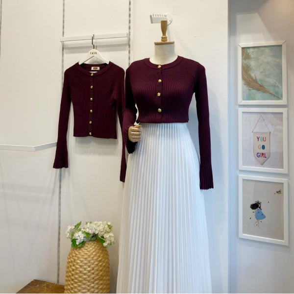 İspanyol Kol Bordo Triko Hırka