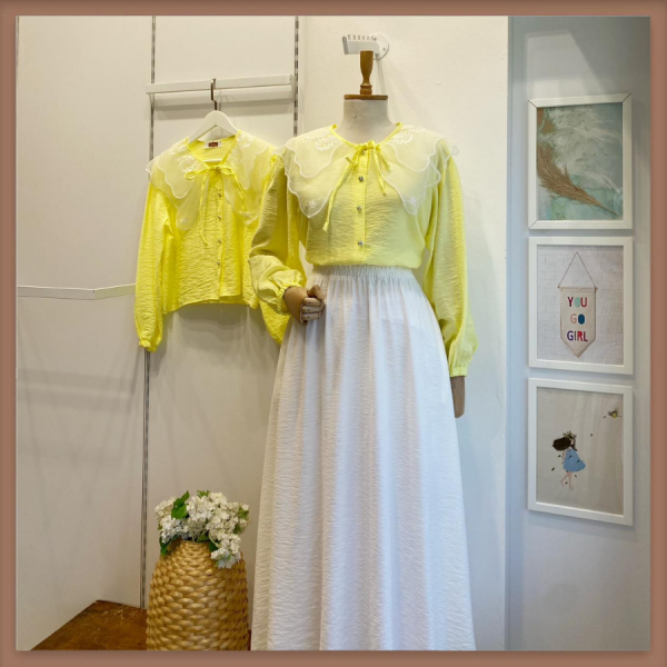 Sarı Geniş Yakalı Strawberry Gömlek