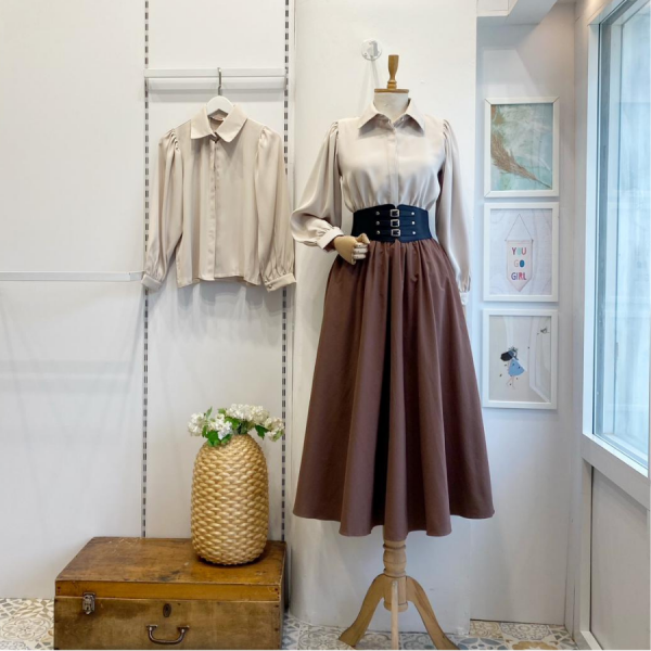 Korse Kemerli Kahverengi Victoria Etek