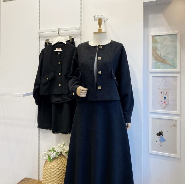 Siyah Cep Detaylı Ceketli Tüvit Takım