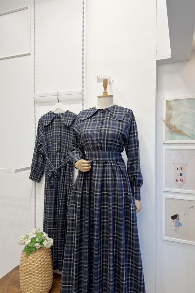 Lacivert Ekoseli Adeline Elbise