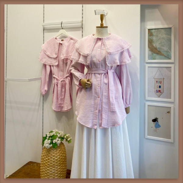 Geniş Yakalı Pembe Müslin Tunik