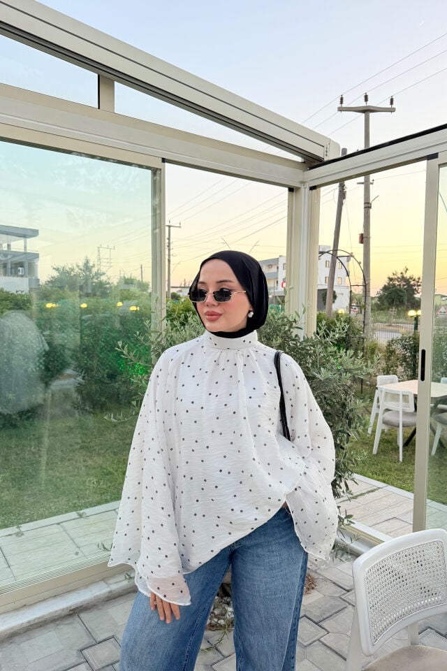 Faya Girls x Puantiyeli Beyaz Şifon Velissa Bluz