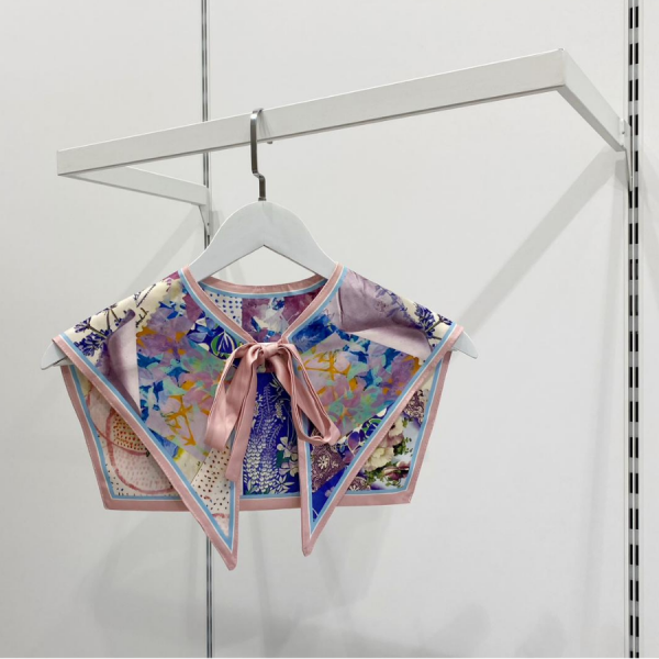 Toz Pembe Patchwork Desenli Muse Yaka