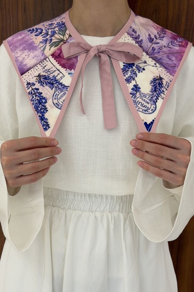 Toz Pembe Patchwork Desenli Muse Yaka